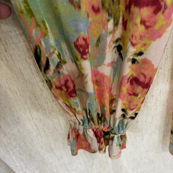 Anthropology Soft Surroundings Woman’s Long Sleeve V Neck Multicolor Floral Top - Picture 4 of 7